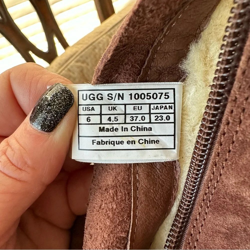 Ugg Fairfax III Women's Chestnut Boots Zipper Suede Sheepskin Lined Sz 6 EUC